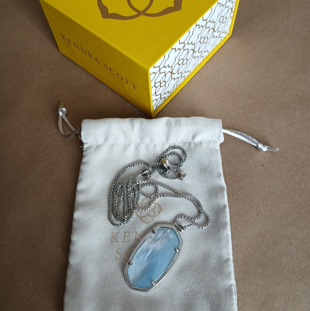 Kendra Scott Reid Silver Necklace with Light Blue Pendant Adjustable Length
